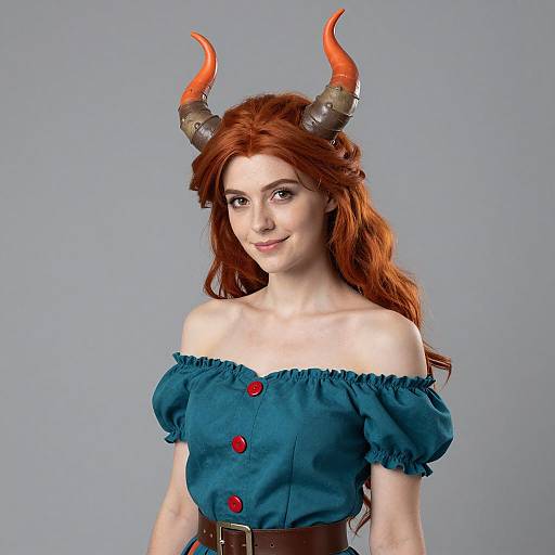 Woman in Fantasy Cosplay with Orange Horns