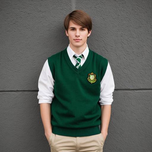 Teen Boy in Green Sweater Vest and Khaki Pants