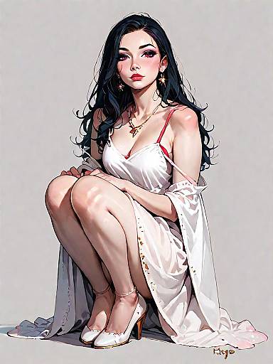Realistic Portrait of Woman in Blush Pink Slip Dress