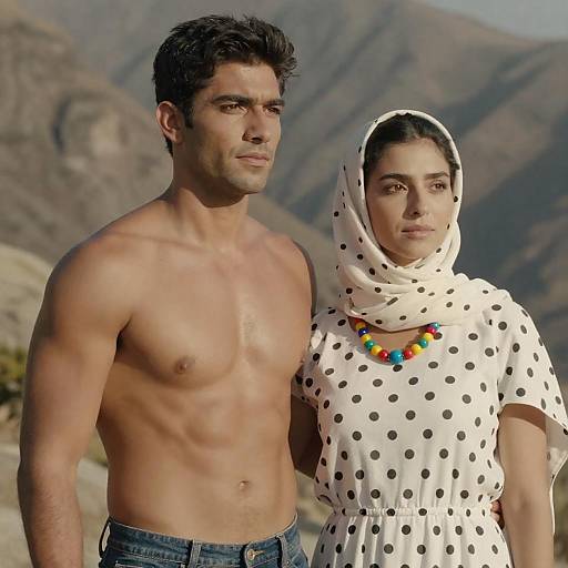 Sunlit Couple Beside Rocky Mountains