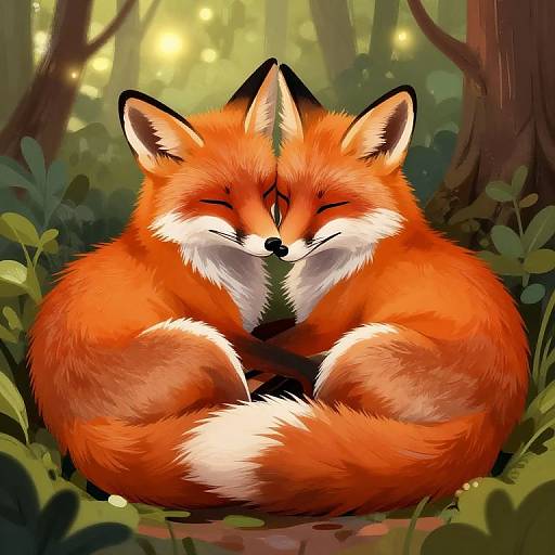 Intimate Foxes Embrace Artwork