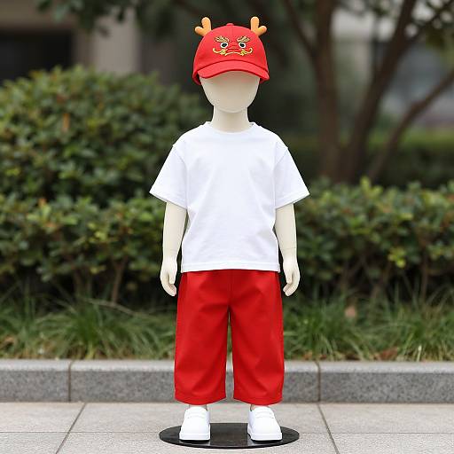 Mannequin in Red Pants and Dragon Hat