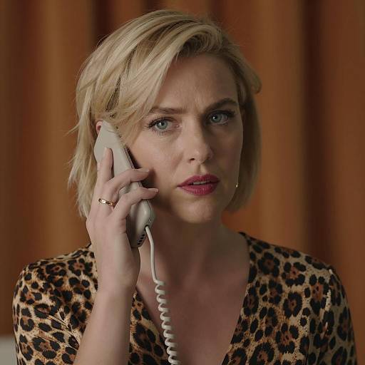 Blonde Woman Talking on Corded Phone