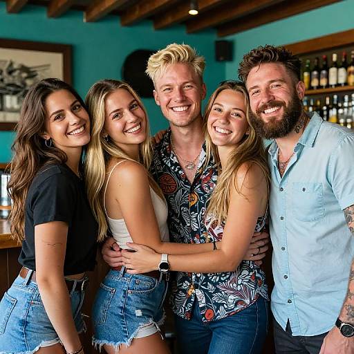 Vibrant Friends Posing in Cozy Bar
