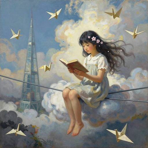 Surreal Girl Reading Amid Cherry Blossoms