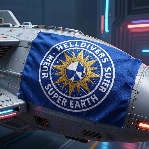Helldivers Flag on Cyberpunk Spaceship