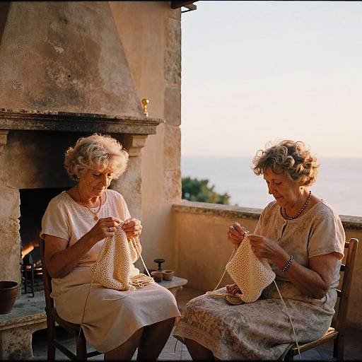 Grandmothers Knitting by Sicilian Fireplace