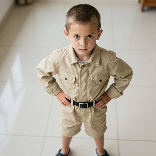 Confident Young Boy in Focused Pose