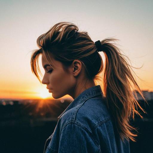 Woman with Tousled Ponytail at Sunset