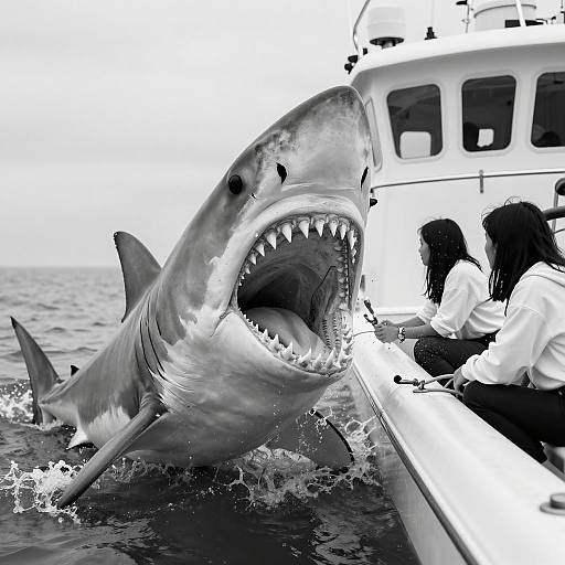 Dramatic Shark Attack in Black and White