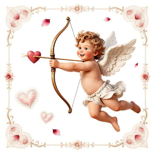 Victorian Style Cupid with Heart-Tipped Arrow