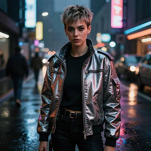 Cyberpunk Pixie Cut Boy in Neon City