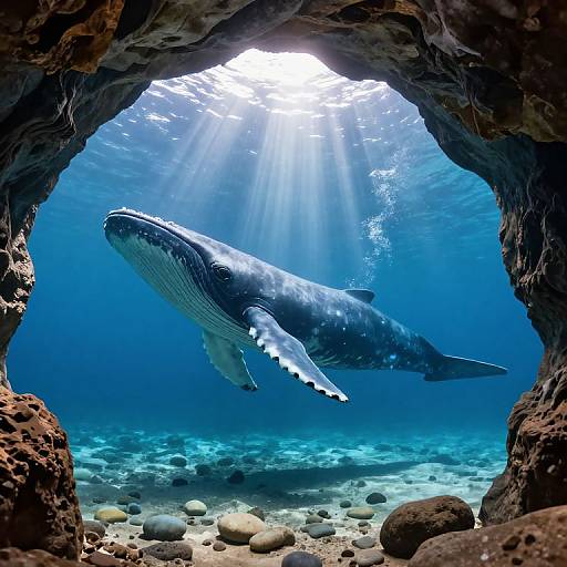 Colossal Whale in Sunlit Underwater Cave