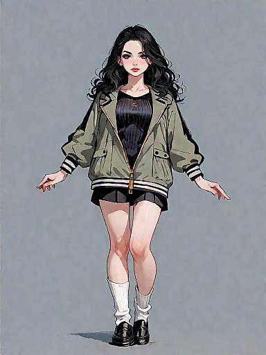 Woman in Olive Green Bomber Jacket and Casual Streetwear