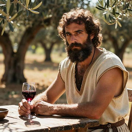 Hairy Greek Man in Olive Grove