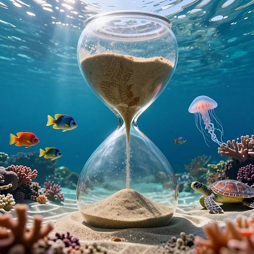 Surreal Underwater Hourglass Scene