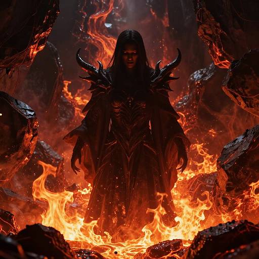 Shadowed Fiend Rising from Flames