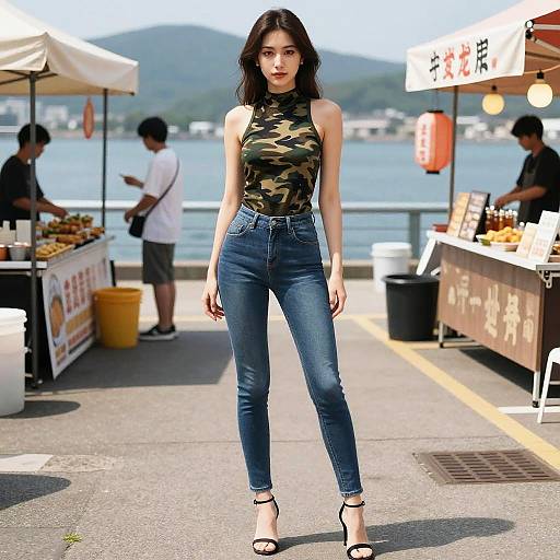 Stylish Woman at Waterfront Dock