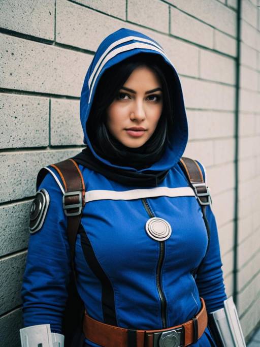 Woman in Ana Amari cosplay costume