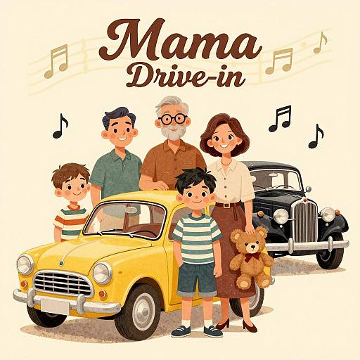 Retro Family Portrait with Vintage Cars