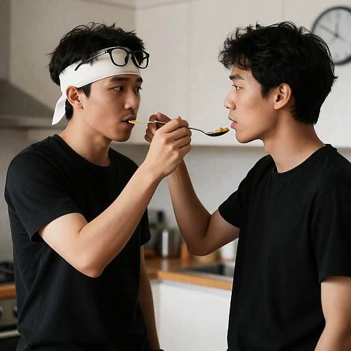 Intimate Kitchen Scene with Two Men