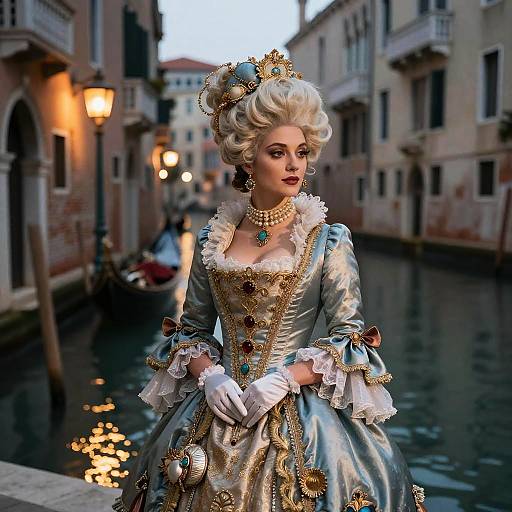 Ornate Venetian Courtesan Lantern-Lit Portrait