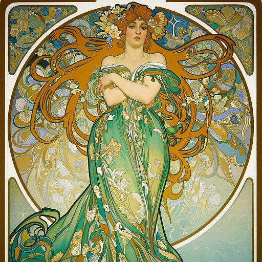 Art Nouveau Floral Woman Illustration