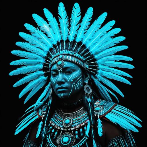 Vibrant Neon Aztec Warrior Art