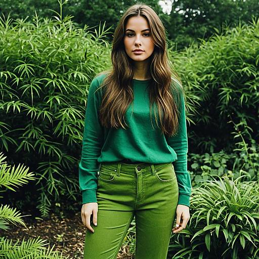 Woman Wearing Green Outfit Outdoors