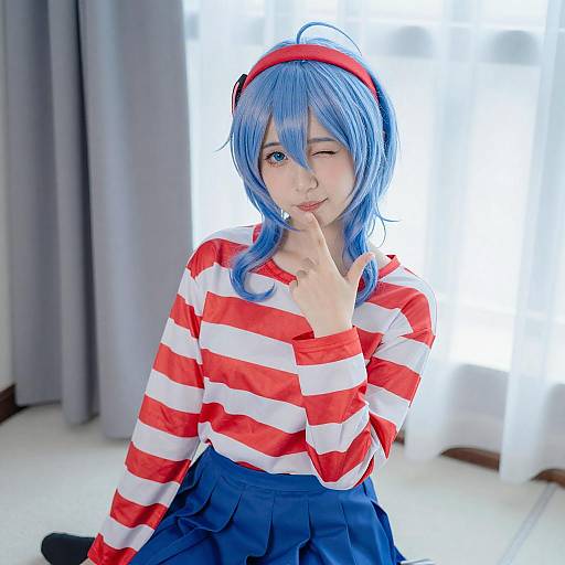 Playful Blue-Haired Cosplay Portrait