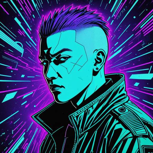 Cyberpunk Hacker Illustration with Neon Buzzcut