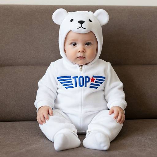 Infant in White Bear Top Gun Costume