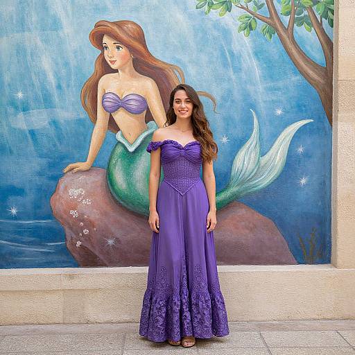 Woman Little Mermaid in Purple Dress