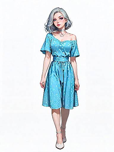 Woman in Blue Polka Dot Dress