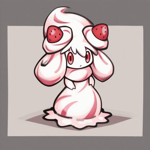 Illustration of Alcremie (strawberry sweet), pokemon in the style of Deel (rkeg)