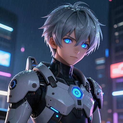 Silver-Haired Cyberpunk Anime Boy