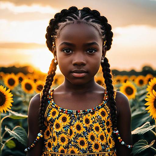 Sunset Portrait: African Girl in Sunflower Dress