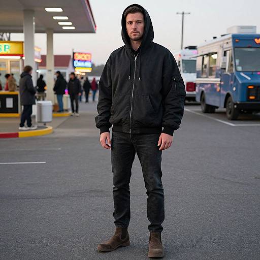 Man in Urban Streetwear at Night