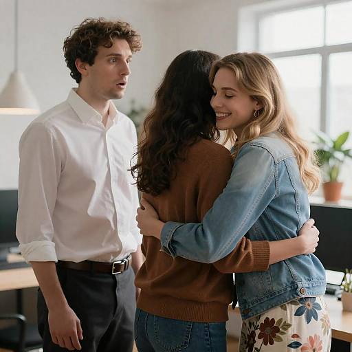 Office Group Photo with Surprised Man