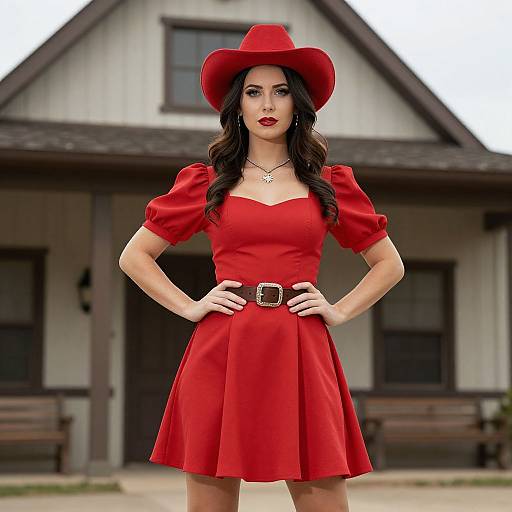 Red Dress Woman in Urban Setting