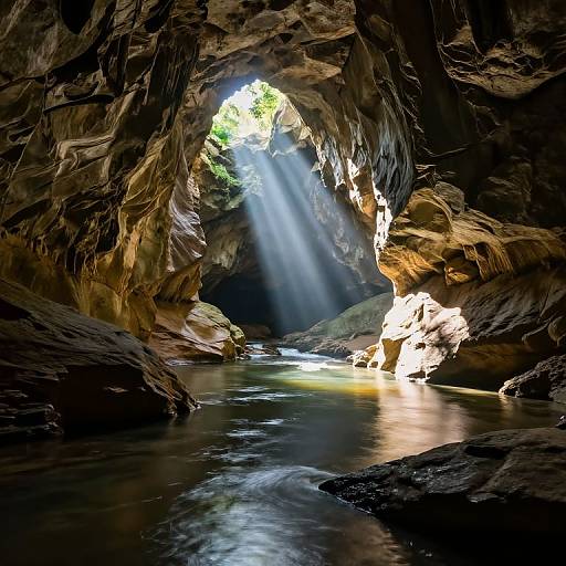 Sunlit Serene Underground River Cave