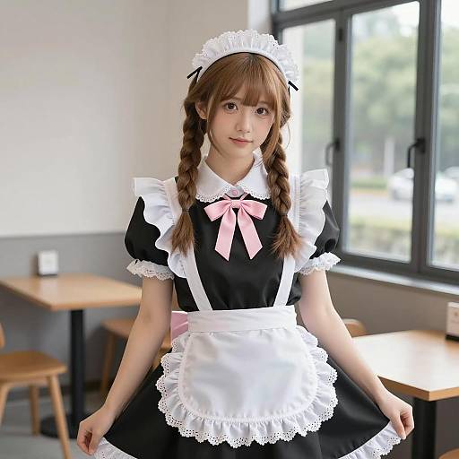 Young Woman in Traditional French Maid Outfit