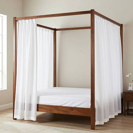 Elegant Wooden Canopy Bed with Curtains