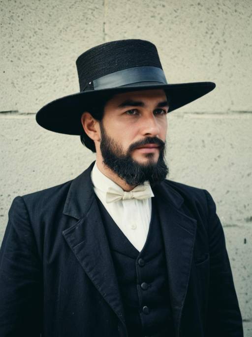 Man Wearing Amish Costume with Black Hat and Bowtie