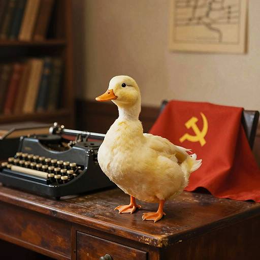 Duck on Desk with Soviet Flag