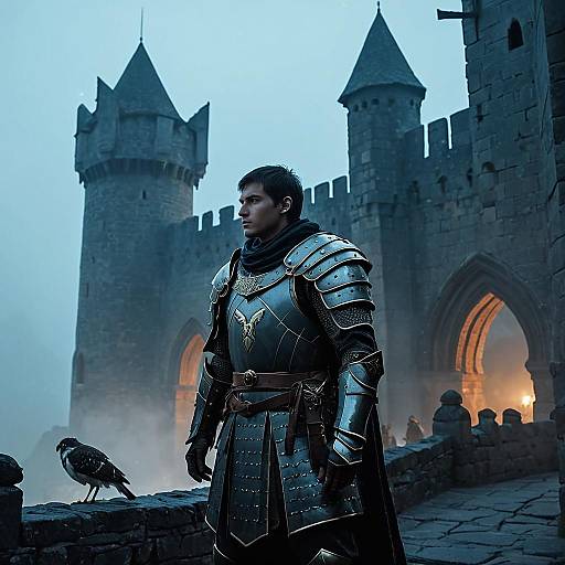 Sparrowhawk Sentinel on Foggy Battlement