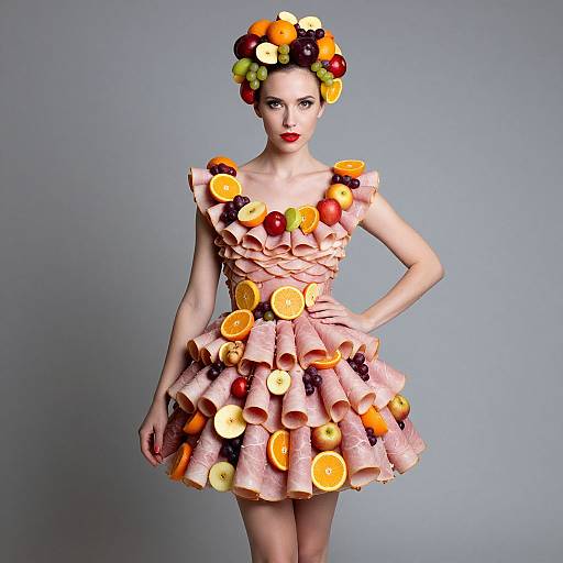 Woman in Fruit and Ham Dress