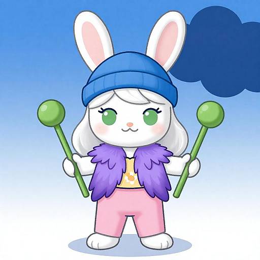 Cute White Rabbit Girl with Beanie