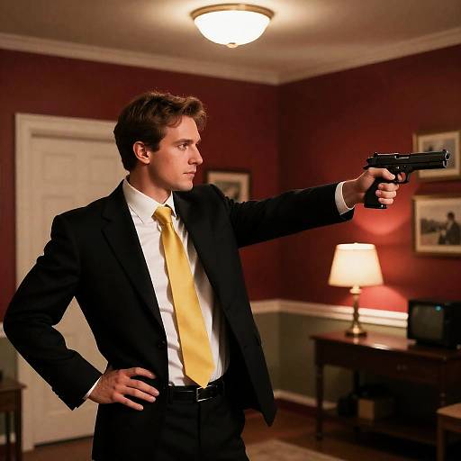 Mysterious Man in Suit with Handgun