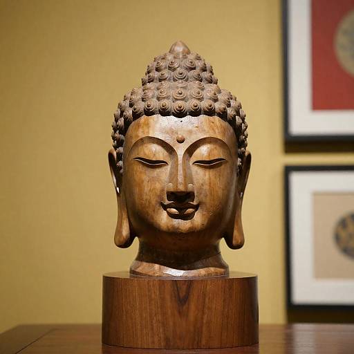 Wooden Buddha Head Statue